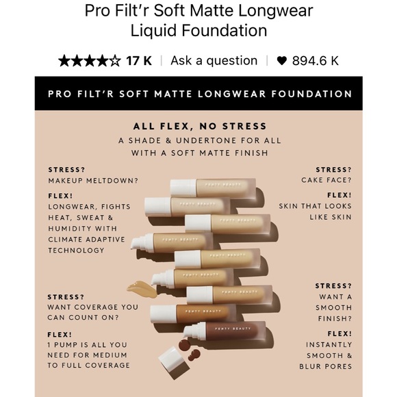 🆕 Fenty Pro Filt’r Soft Matte Longwear Liquid Foundation - Picture 2 of 8